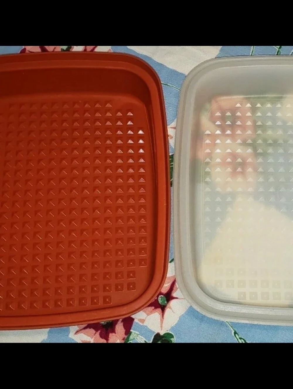 Vintage Two (2) Piece Orange Season & Serve Meat Marinade Tupperware Container